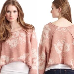Free People | Women’s Mauve Pink/Cream Floral Pattern Micro Crop Sweater Size XS